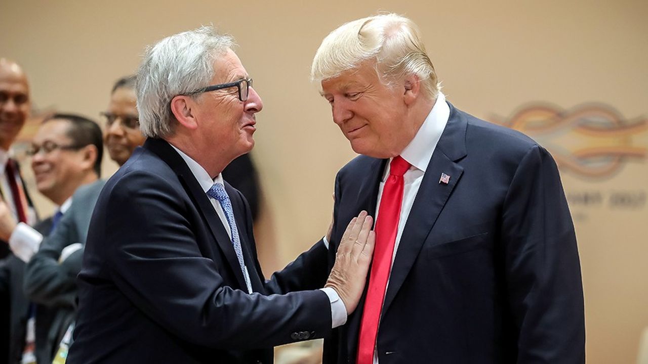 Jean-Claude Kuncker, le président de la Commission européenne, et Donald Trump, le président des Etats-Unis, lors du G20 à Hambourg, en Allemagne.