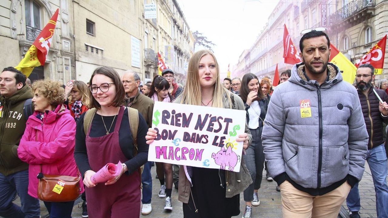 A Montpellier, le 3 avril, manifestation contre la réforme du rail, de la fonction publique, des retraites. Mais aussi mobilisation des étudiants. 