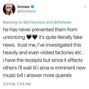 Publié lundi, le tweet de la chanteuse Grimes, compagne d'Elon Musk, a été supprimé depuis