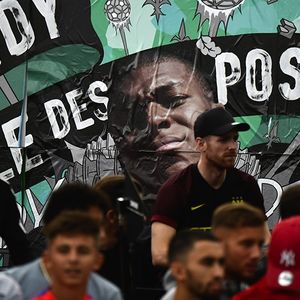 Poster à l'effigie du footballeur Kylian Mbappé durant le Play Bondy Football Festival, en septembre 2017.
