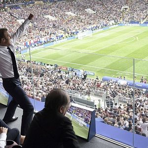 La joie d'Emmanuel Macron, président de la République française, lors de la finale du Mondial 2018 opposant la France à la Croatie.