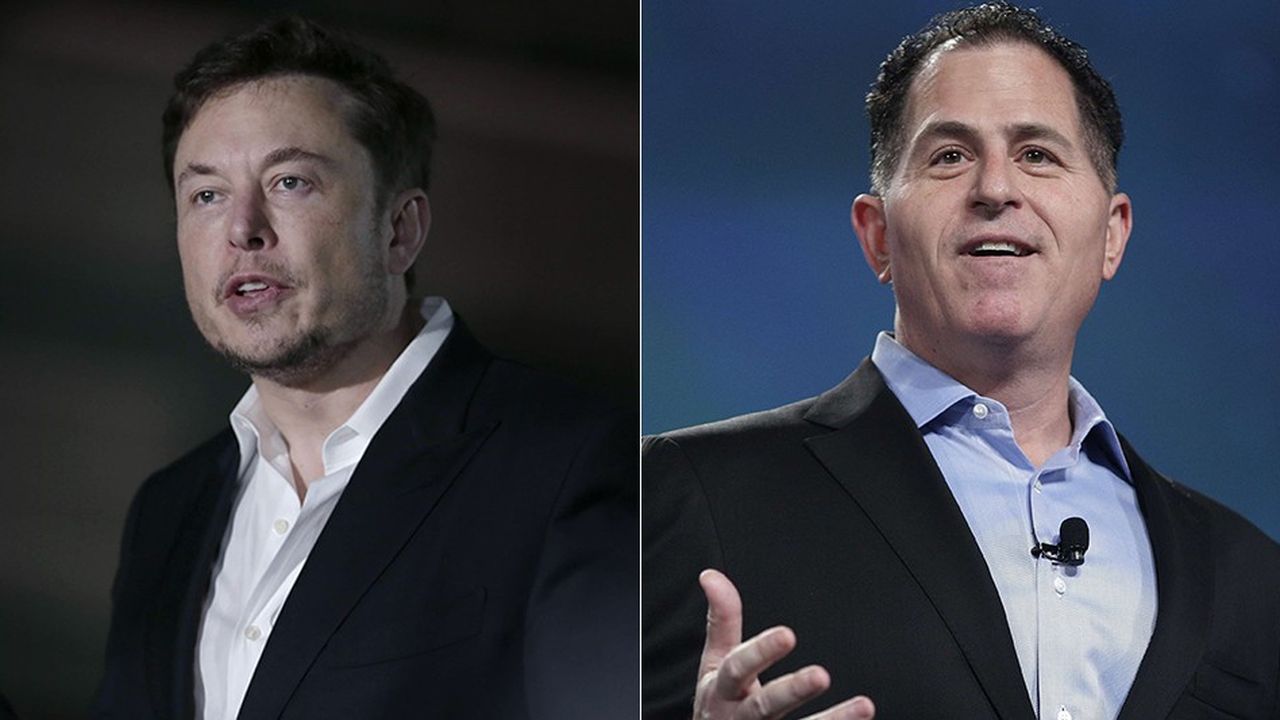 Elon Musk (à gauche) veut retirer Tesla de la Bourse, à l'instar de Michael Dell (à droite), qui avait retiré Dell de la cote en 2013