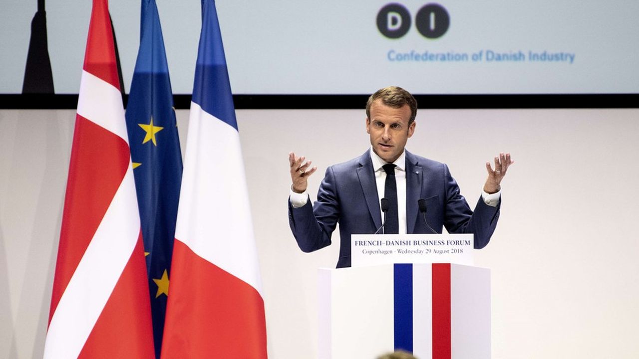 Emmanuel Macron, lors d'un discours au Forum économique franco-danois qui se tenait à Copenhague, le 29 août.