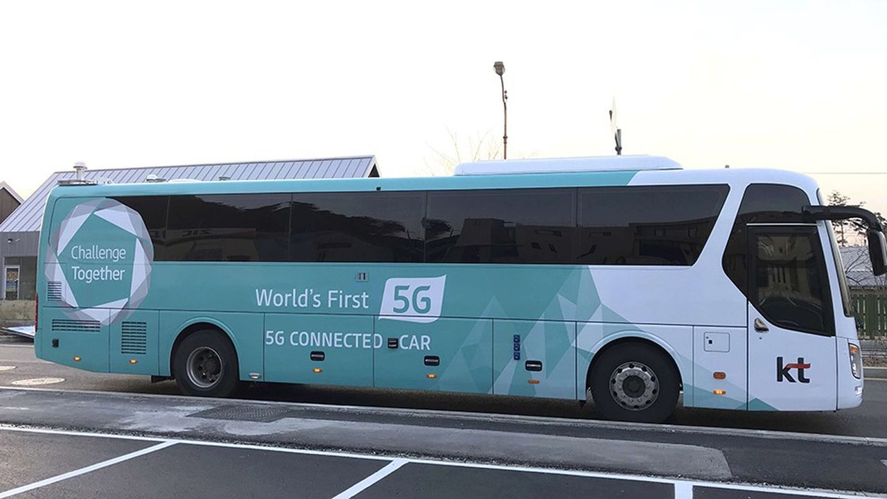 Les bus 5G de l'opérateur télécoms KT en Corée du Sud.