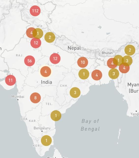 L'ONG Internet Shutdown recense depuis 2012 l'ensemble des coupures internet de l'Inde, et documente pour chacune d'entre elle la durée et les motifs invoqués par le gouvernement