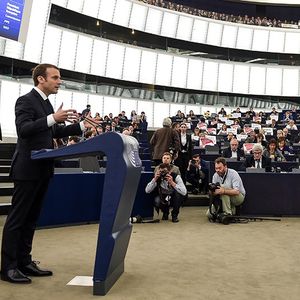 Emmanuel Macron devant le Parlement européen à Strasbourg, en avril 2018.