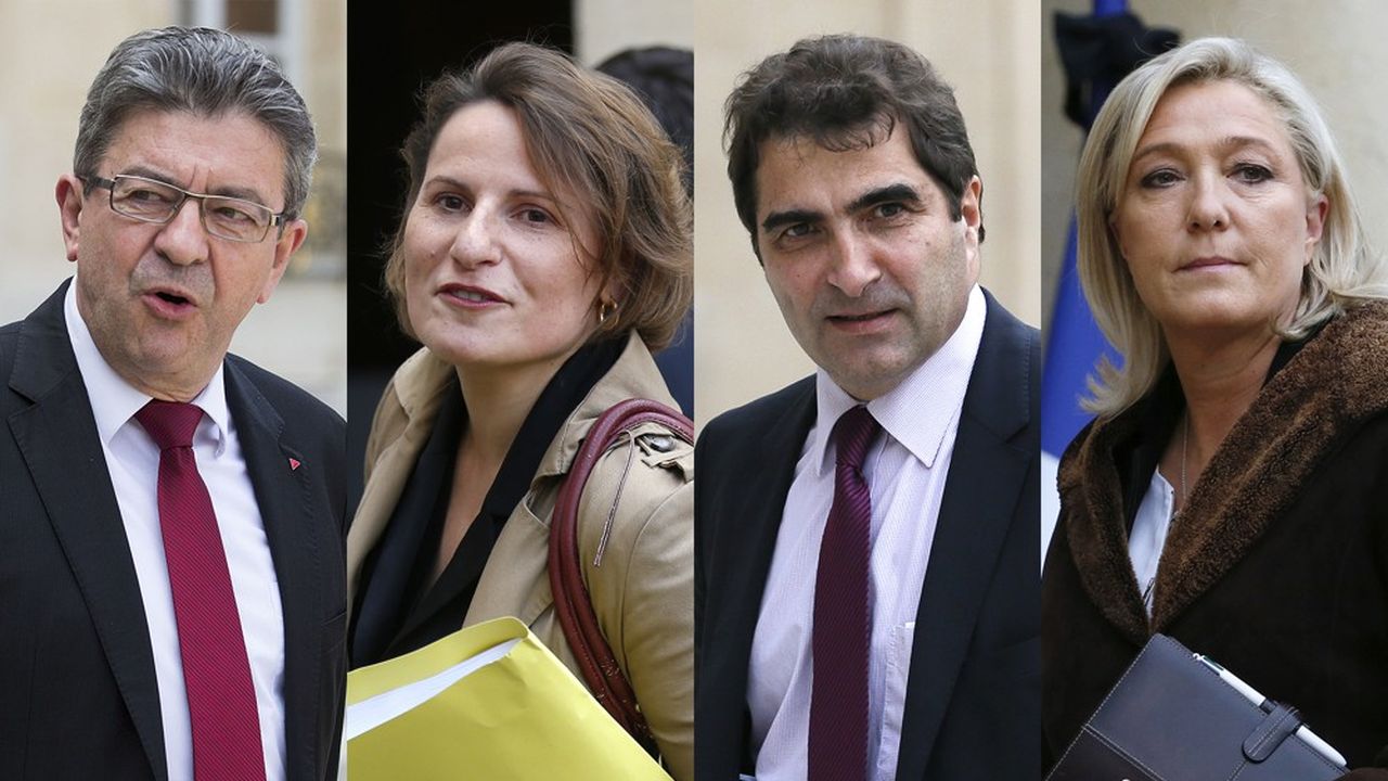 Jean-Luc Mélenchon, Valérie Rabault et Christian Jacob dirigent respectivement les groupes LFI, PS et LR à l'Assemblée nationale. Députée et patronne du RN, Marine Le Pen ne dispose pas d'un groupe parlementaire.