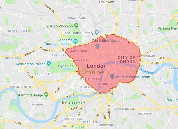 La 'ultra low emission zone' (ULEZ) est pour le moment circonscrite au centre de Londres.