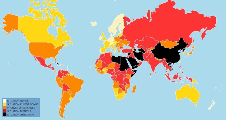 Le degré de liberté dont jouissent les journalistes dans 180 pays et régions est déterminé grâce à des réponses d'experts et un relevé quantitatif des violences commises contre les journalistes