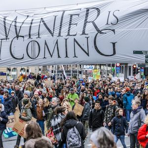 Une manifestation organisée en mars à Bruxelles, à l'initiative de l'activiste écologiste Greta Thunberg .