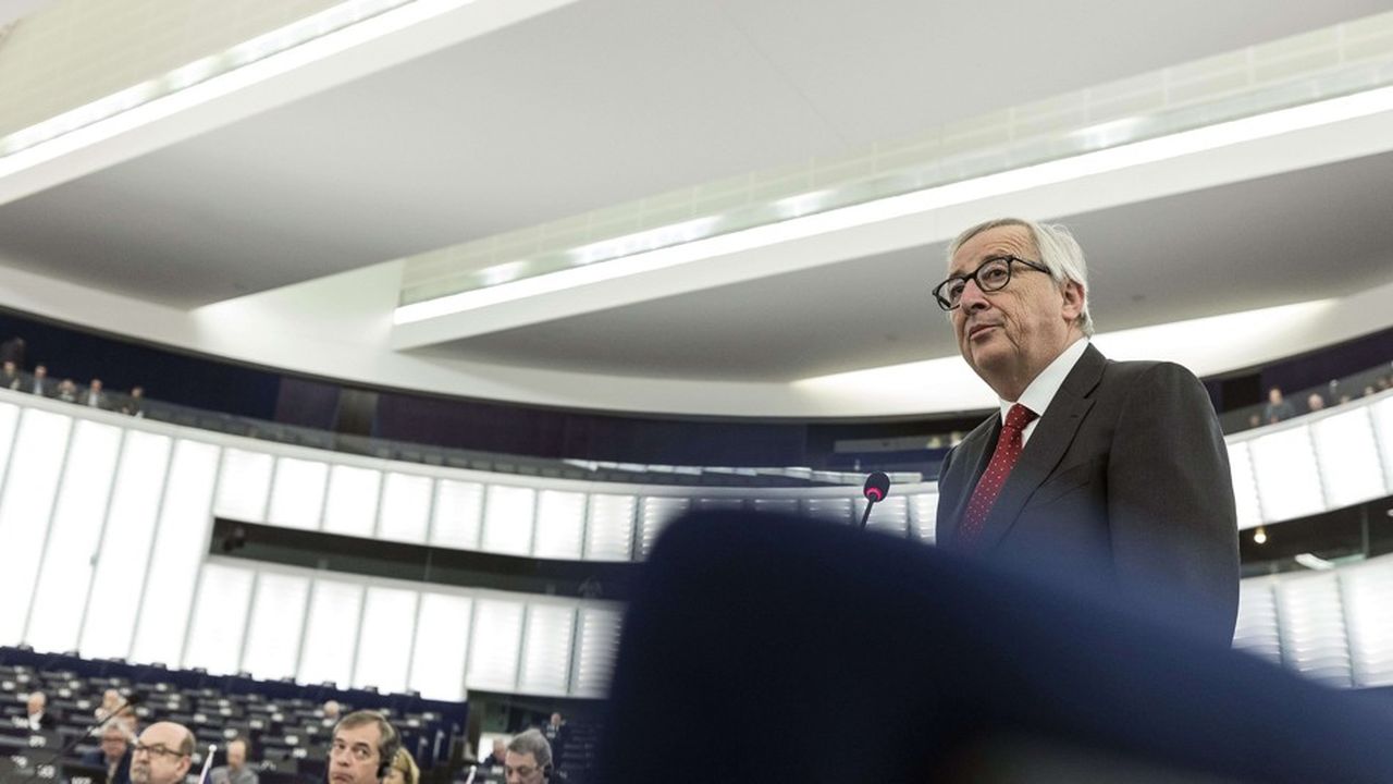 Le président de la Commission européenne Jean-Claude Juncker, lors d'un discours au Parlement européen à Strasbourg, le 27 mars 2019.