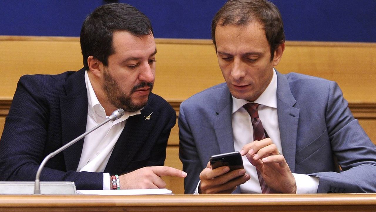 Matteo Salvini, ministre de l'Intérieur et leader de la Ligue, avec le président de la région Frioul Vénétie Julienne, Massimiliano Fedriga.