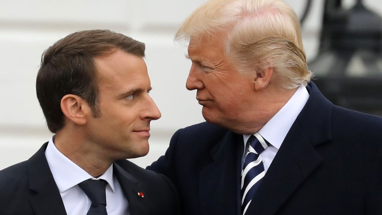 Les présidents français et américain, Emmanuel Macron et Donald Trump, devant la Maison-Blanche à Washington.