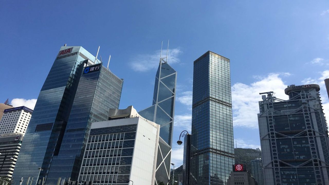 La skyline du quartier financier à Hong Kong.