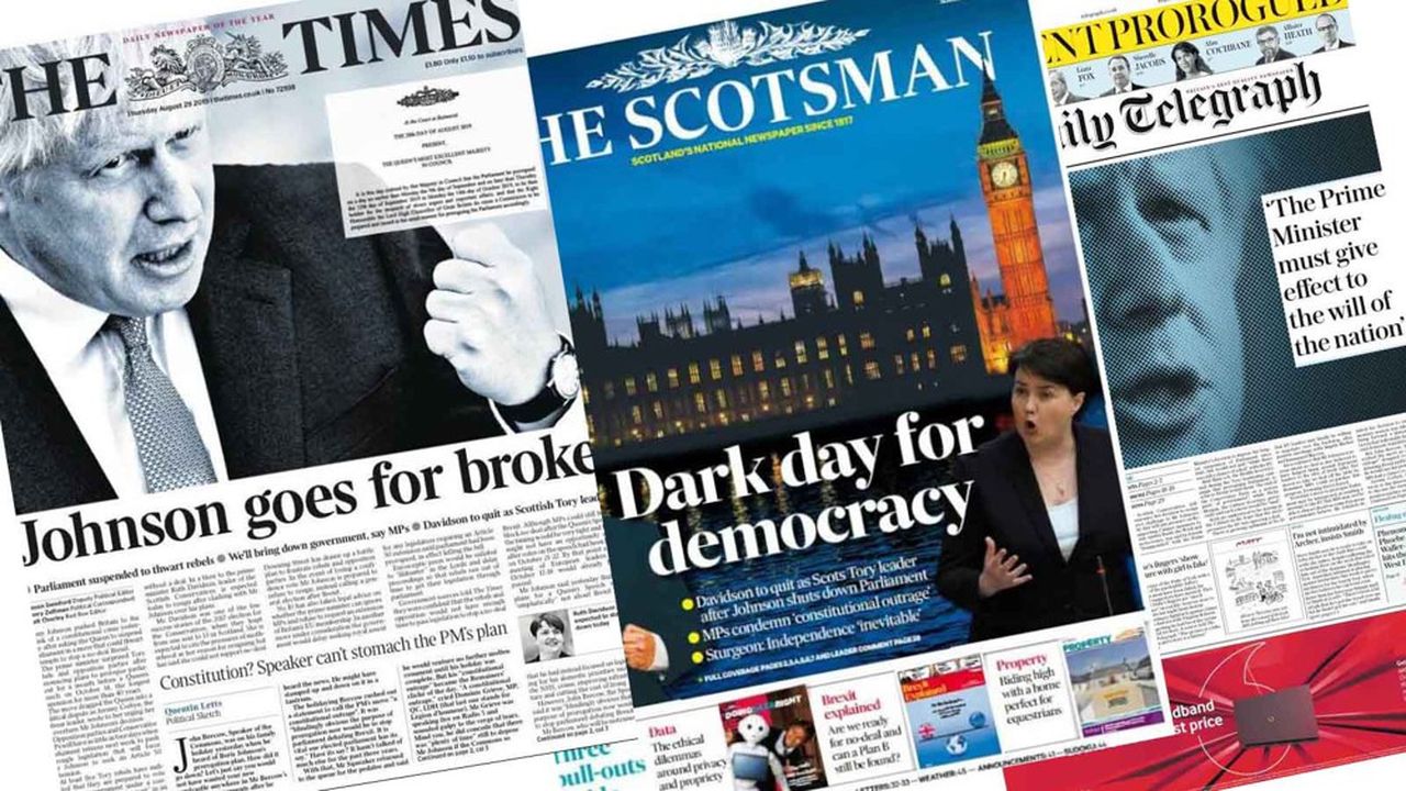 La décision de Boris Johnson de suspendre les travaux du Parlement divise les éditorialistes britanniques