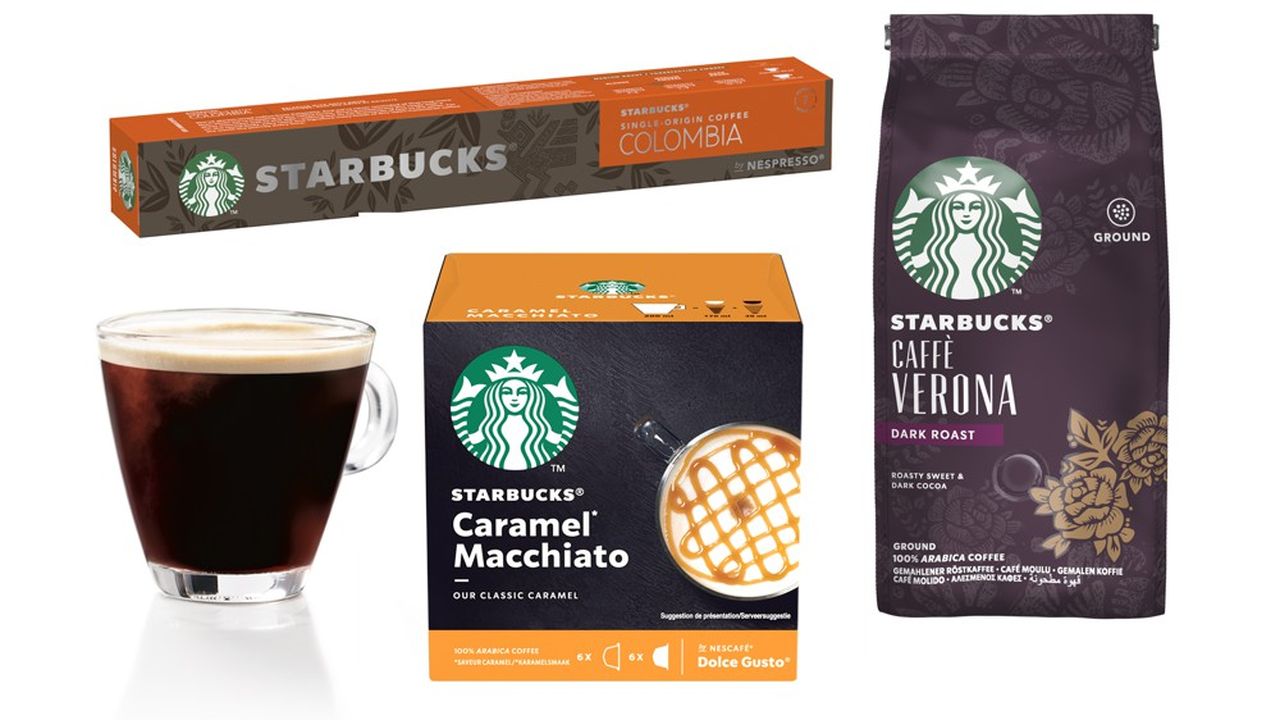 Nestlé lance sous la marque Starbucks une gamme de vingt produits différents en grandes surfaces en France. Du café en grains ou moulu aux dosettes fabriquées selon la technologie Nespresso et Dolce Gusto avec les cafés sélectionnés et torréfiés par l'américain.