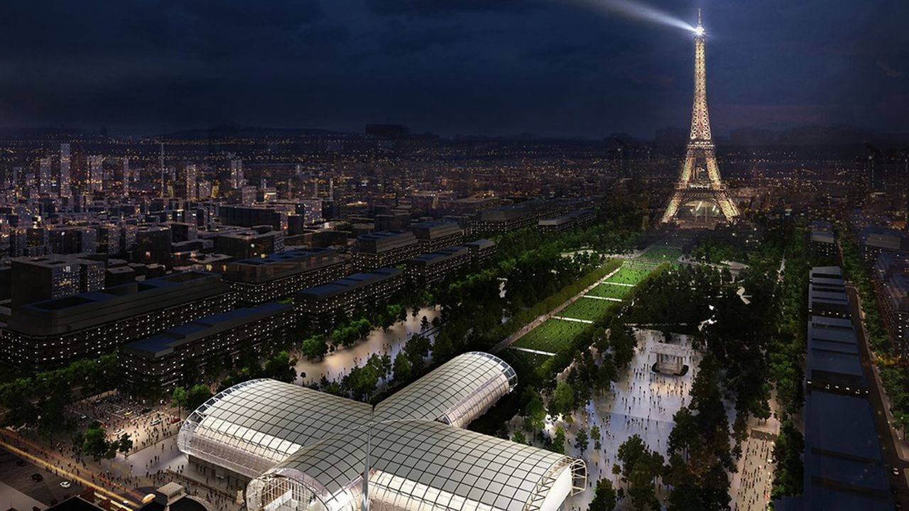 Le Grand Palais éphémère, d'une superficie de 10.000 mètres carrés, sera doté d'une « charpente courbe en double voûte », aux lignes sobres, réalisée à l'aide de matériaux durables, indique la RMN.