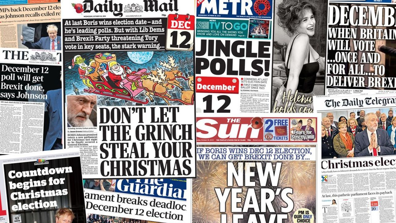 La perspective des élections législatives du 12 décembre prochain fait la Une, souvent avec humour, des journaux britanniques.