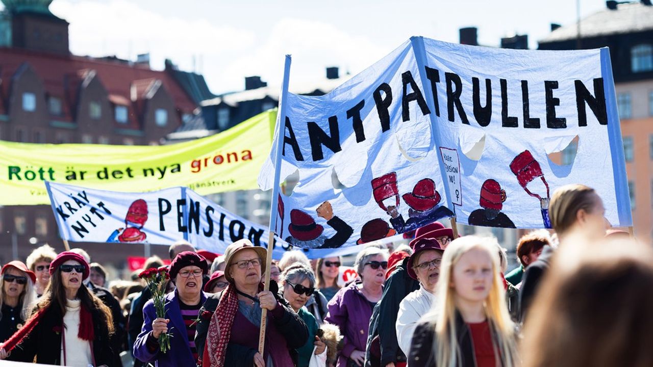 Manifestation anti-réforme des retraites le 1er mai 2017 en Suède.