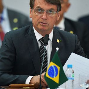Le  président du Brésil, Jair Bolsonaro, lors du cinquante-cinquième sommet du Mercosur à Bento Goncalves, au sud du Brésil, le 5 décembre 2019. 