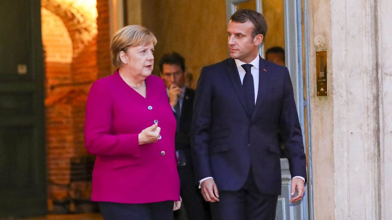 Angela Merkel, chancelière d'Allemagne, et Emmanuel Macron, président francais.