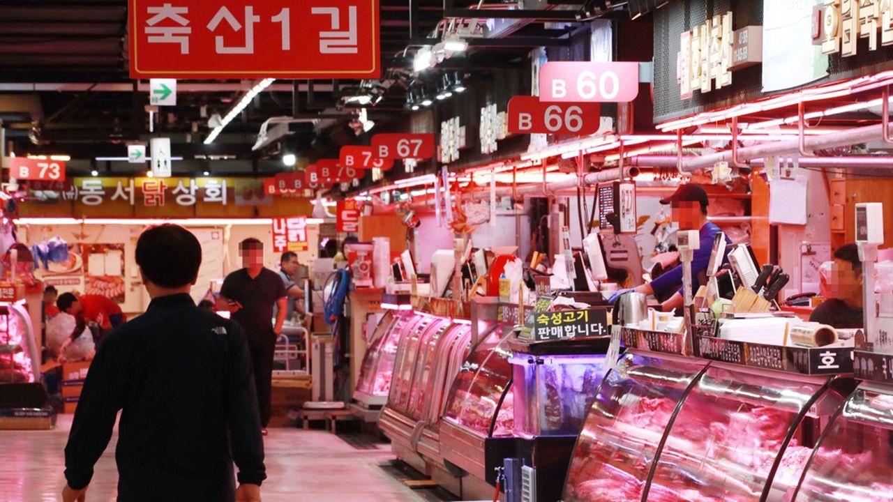 Les étals de viande dans les supermarchés en Asie.