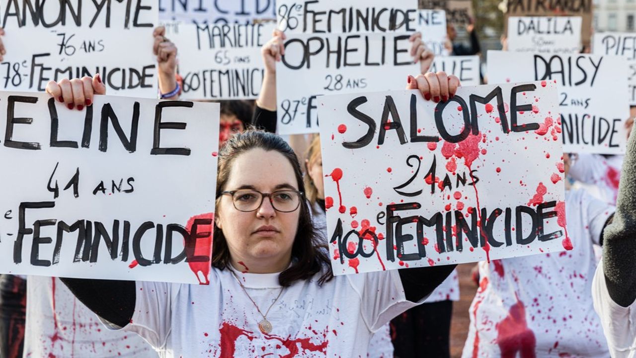 Le 9 novembre dernier à Lyon, à l'initiative du collectif Collages contre les féminicides, 128 femmes ont porté le nom d'une des victimes de violences conjugales depuis janvier 2019.