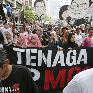 Marche d'étudiants à Kuala Lumpur pour demander l'arrestation d'un dirigeant du 1 Malaysia Development Bhd (1MDB) en août 2016.