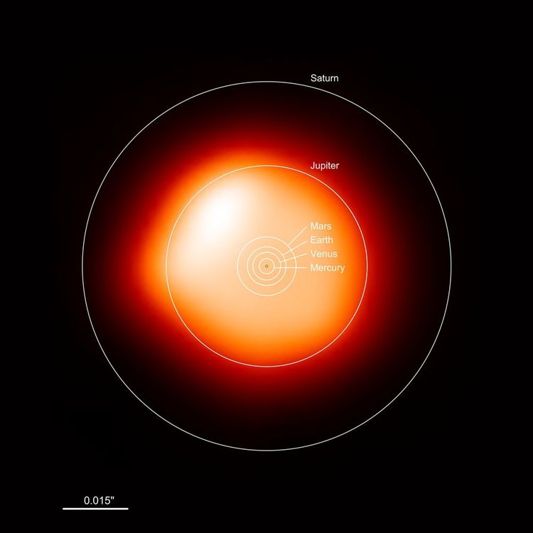 Cette image montre la taille de la supergéante rouge Betelgeuse par rapport à notre Système solaire.