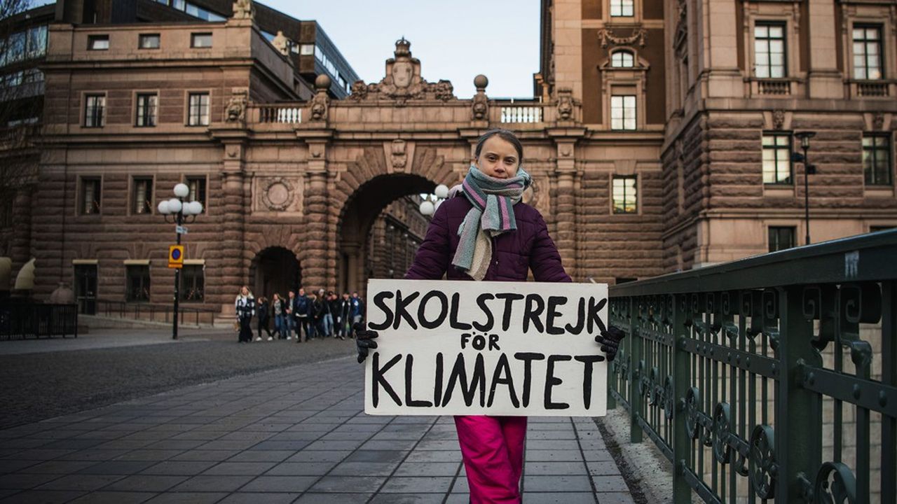 L'activiste Greta Thunberg devant le parlement suédois en janvier 2020.