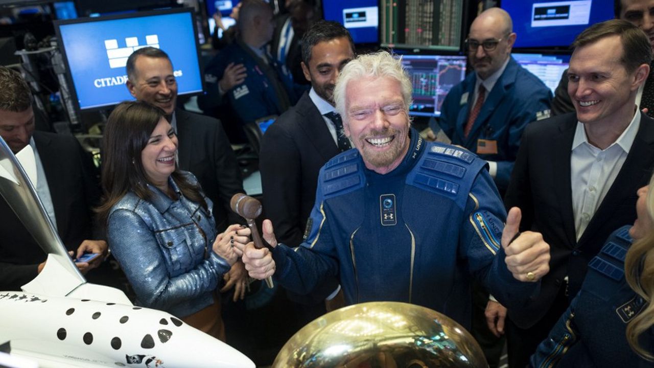 Richard Branson lors de l'introduction en Bourse de Virgin Galactic, en octobre 2019.