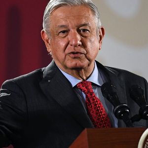 Le President mexicain Andrés Manuel Lopez Obrador, lors d'une de ses conférences de presse quotidiennes qu'il donne à 7 heures du matin. PEDRO PARDO/AFP