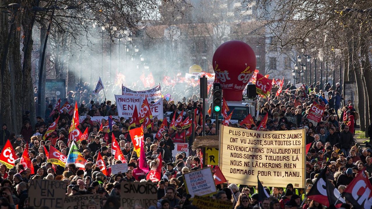 Manifestation à Toulouse contre la réforme des retraites, le 6 février 2020. 