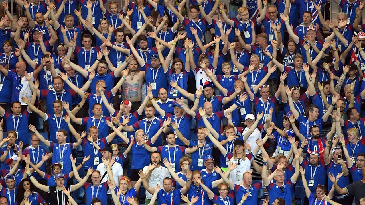 Des supporters de l'Islande lors de la Coupe du monde de football en Russie en 2018.
