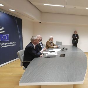 Charles Michel, le président du Conseil européen, à Bruxelles, lors d'une première videoconference des leaders de l'UE, mardi 10 mars. 