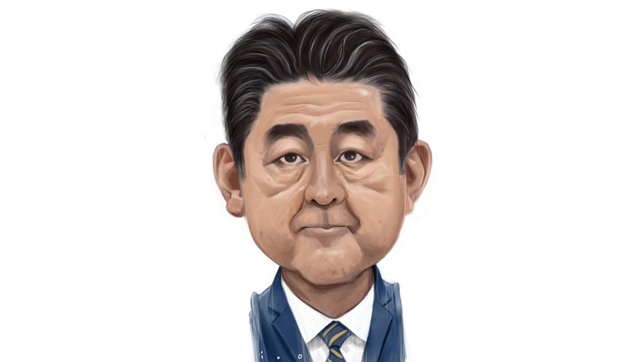 Shinzo Abe, caricature par ïoO, pour « Les Echos »