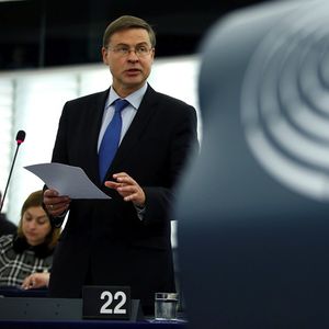 Le vice-president de la Commission européenne, Valdis Dombrovskis, au Parlement européen de Strasbourg, le 14 janvier.
