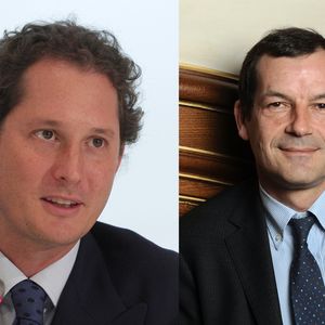 A droite, John Elkann, président du conseil d'administration d'Exor et Thierry Derez, président-directeur général de Covéa.