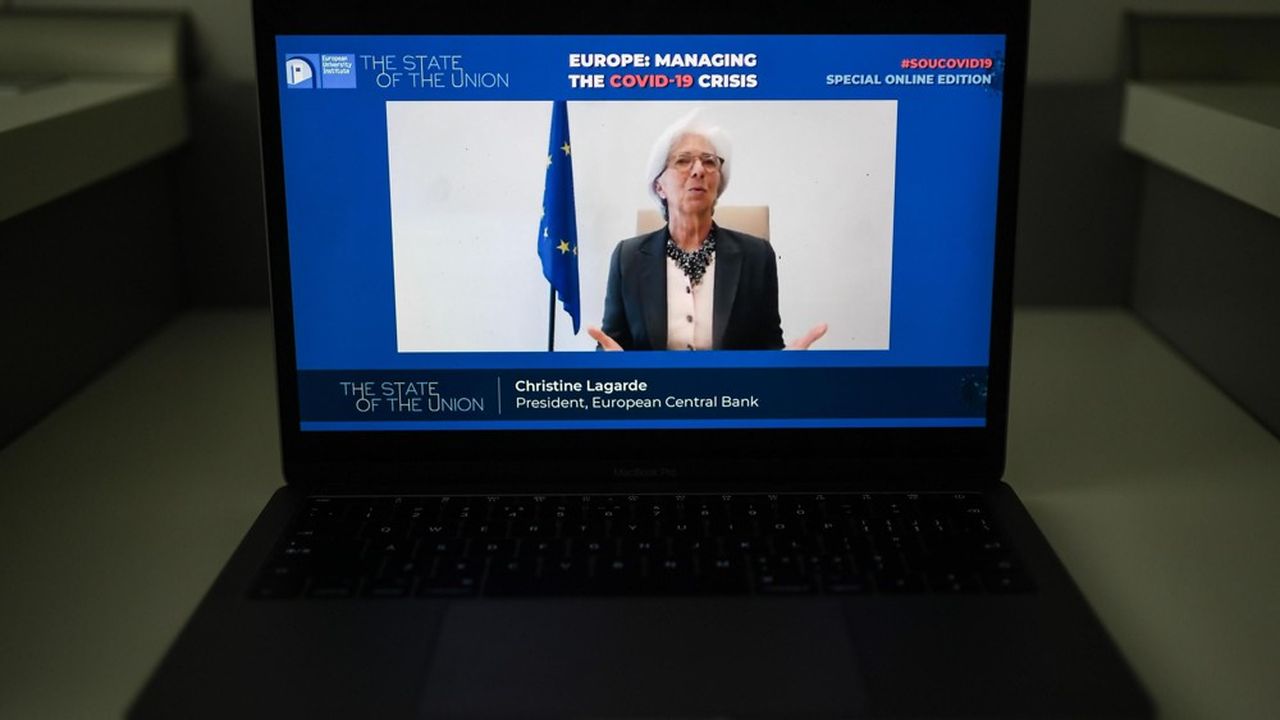 Une intervention par visioconférence de Christine Lagarde, présidente de la BCE.