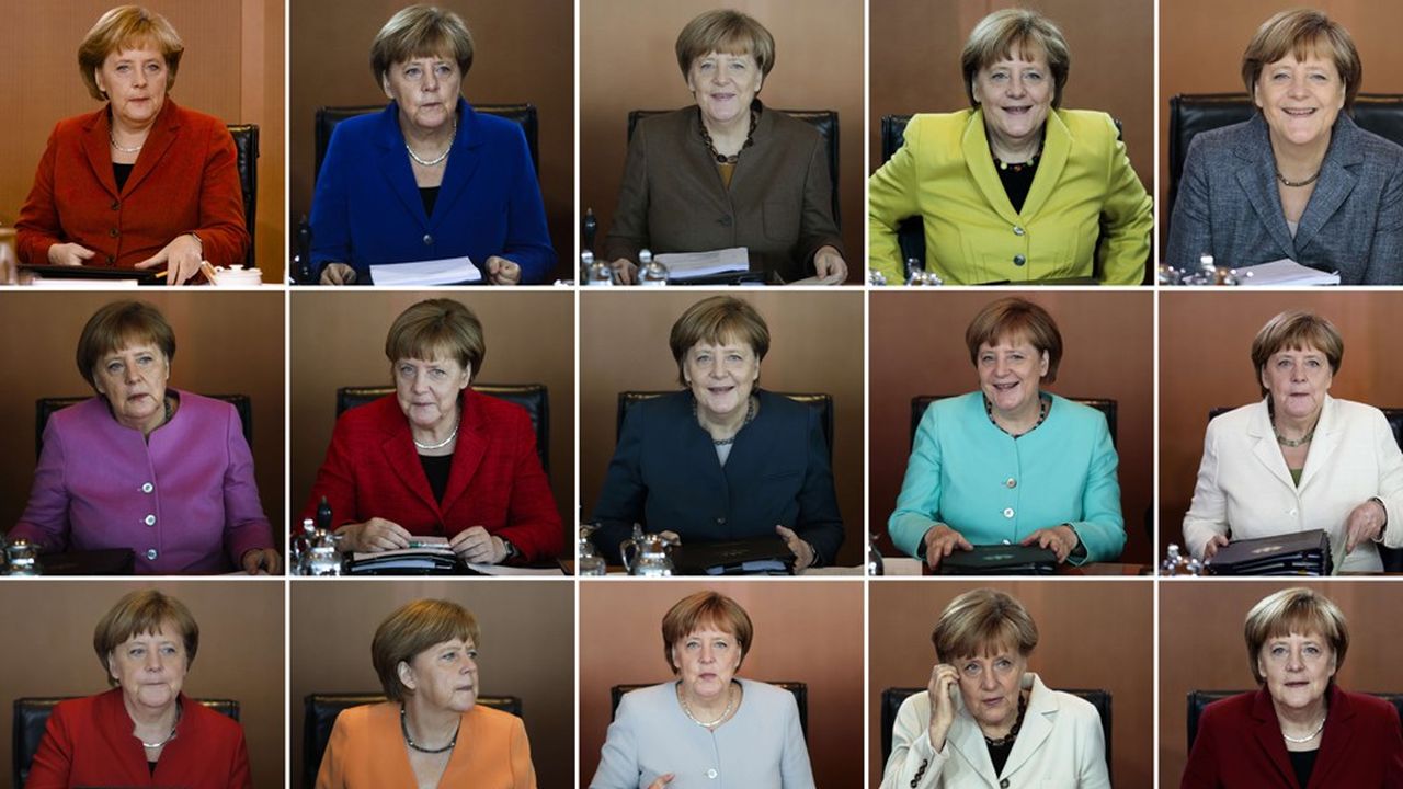 Des vestes de toutes les couleurs, mais toujours un seul look: photomontage des tenues d'Angela Merkel réalisé en 2018.