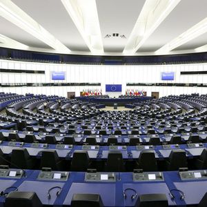 L'hémicycle du Parlement européen à Strasbourg. Désert, une fois encore, les députés ayant préféré, comme souvent, siéger à Bruxelles cette semaine..