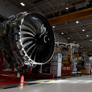 Un moteur d'avion Trent XWB assemblé par Rolls Royce dans l'usine de Derby, au centre de l'Angleterre. 