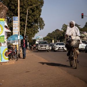 Campagne d'affichage électoral sur les arbres d'une avenue à Ouagadougou.
