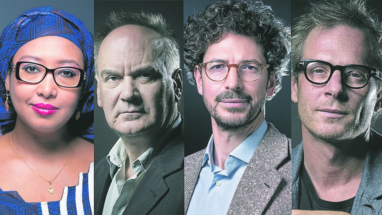 Djaïli Amadou Amal, Hervé Le Tellier, Maël Renouard et Camille de Toledo, les quatre finalistes du prix Goncourt.
