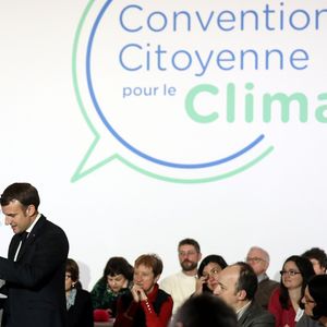 Le Président de la république, Emmanuel Macron participe à la convention citoyenne pour le climat, au palais d'Iena, Paris, France, le 10 janvier 2020.