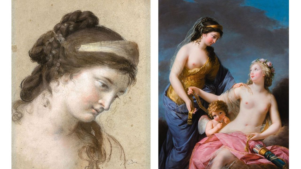 Etude de tête au pastel d'Elisabeth Vigée Le Brun, préparatoire au tableau de 1781 « Junon empruntant la ceinture de Vénus ».