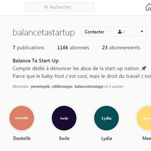 Copie d'écran du compte Instagram @BalanceTaStartup, lancé en décembre. Ce 21 janvier, on compte plus de 116.000 abonnés au compteur.