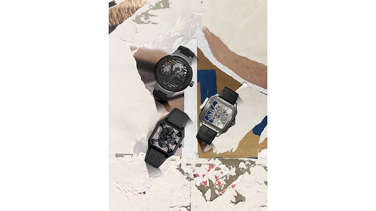 Les montres squelettées de Louis Vuitton, Cartier et Bell & Ross.