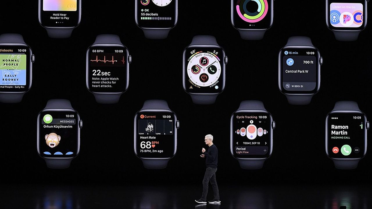 Tim Cook, patron d'Apple, vante la Watch lors d'un événement du groupe à Cupertino le 10 septembre 2019.