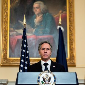 Premier discours de politique étrangère du nouveau secrétaire d'Etat, Antony Blinken, le 3 mars 2021, dans le salon Benjamin Franklin du State Department.